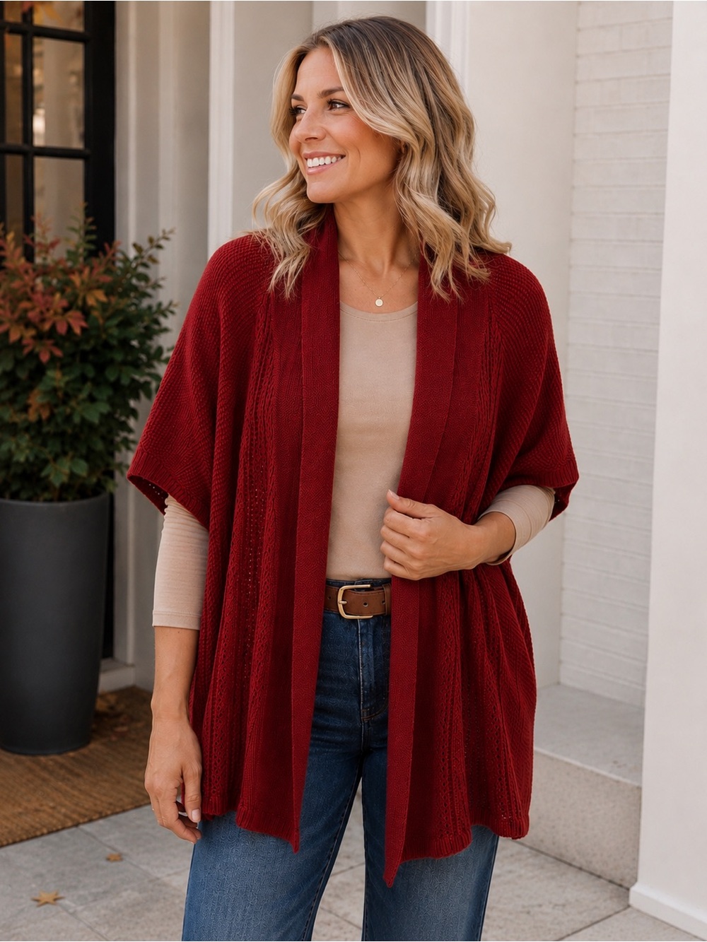 Liz Claiborne Rust Red Open-Knit Cardigan – 2X | 100% Cotton | Fall Layer